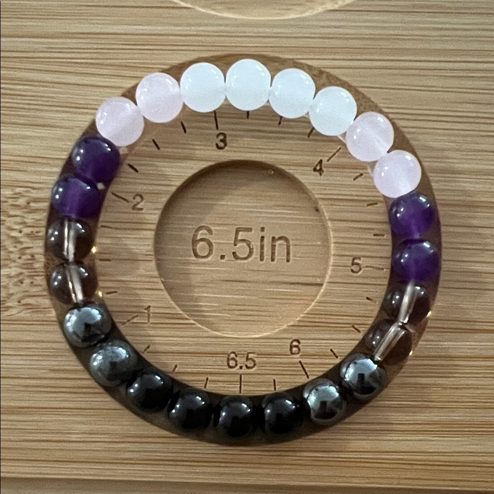 6.5” Stretch Bracelet 8mm Quartz Amethyst Obsidian Hematite Smoky Pink Stones